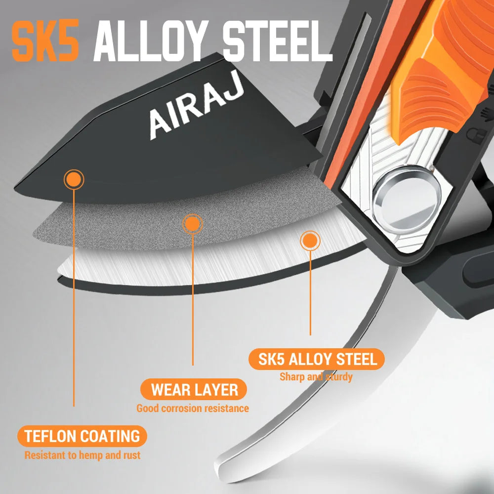 AIRAJ Pruning Shears Full Category, Multi-gear Adjustment Large Opening Super Sharp Manual Trimmer Professional Garden Shears