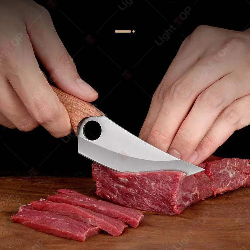 WXCOO Professional Kitchen Boning Knife Wooden Handle BBQ Knives Meat Eating Knife Butcher Knife Hammered Forged Stainless Steel