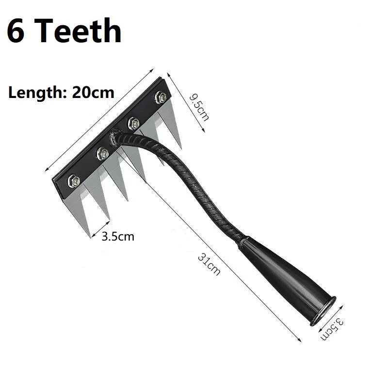 5/6/7/8Teeth Agricultural Rake Soil Loosening Weeding Tool Multifunction Metal Weeding Rake Garden Weeding Rake Gardening Tools