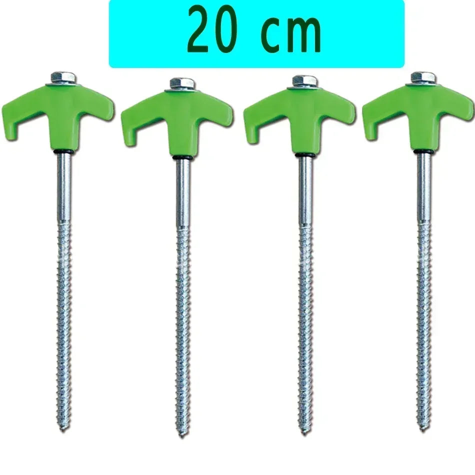CZHIYAO 4pcs Outdoor Tent Nail 20/25/30cm Screw Anchor Stakes Pegs Screws Peg Ground Nails Carbon Steel Hexagonal Plastic Head