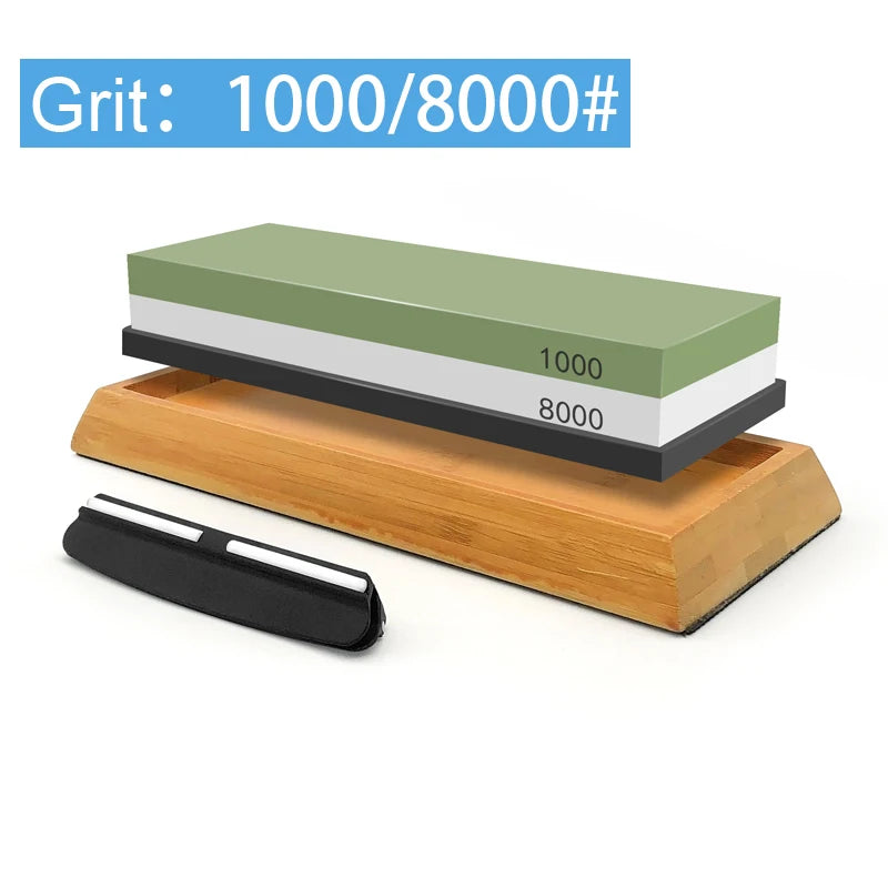 2in1 Professional Sharpening stones Knife sharpener Double-side Whetstone Grinder stone Watster stone Bamboo base Angle guide