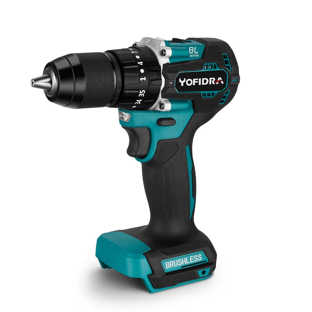 YOFIDRA 13mm 35+3 Torque Brushless Electric Impact Drill Cordless Screwdriver Househeld Power Tool For Makita 18V Battery Pin