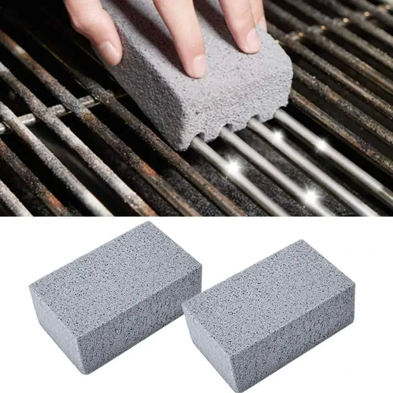 1PC BBQ Grill Cleaning Brush with Pumice Brick Block - Outdoor Kitchen Barbecue Cleaning Tool for Grill Rack