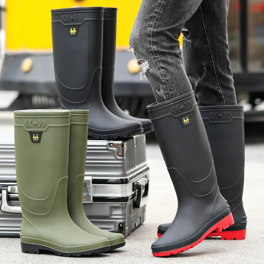 Comfortable High-Tube Men's Rain Boots Outdoor Versatile Waterproof Fishing Shoes Korean Style Delivery Car Wash Shoes Men's Wat