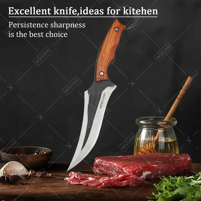 WXCOO Hand-Forged Butcher Knife Stainless Steel Kitchen Knife Full Tang Meat Cleaver Boning Chef Knife for Barbecue Cooking