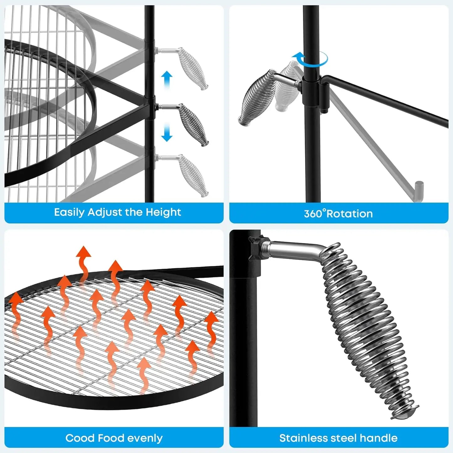 Campfire Grill Grate - Stainless Steel Swing Cooking Stand BBQ Grill, Portable Barbecue Rack for Outdoor Open Fire Cooking