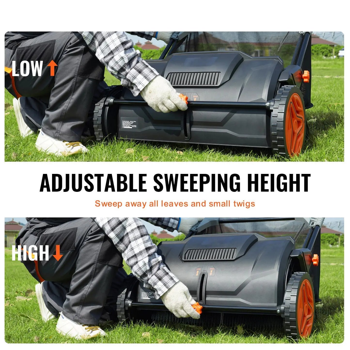 Push Lawn Sweeper 21 inch Heavy-Duty Thickened Steel Leaf And Grass Collector with Large 3.5 Cu Large Capacity for Easy Cleaning