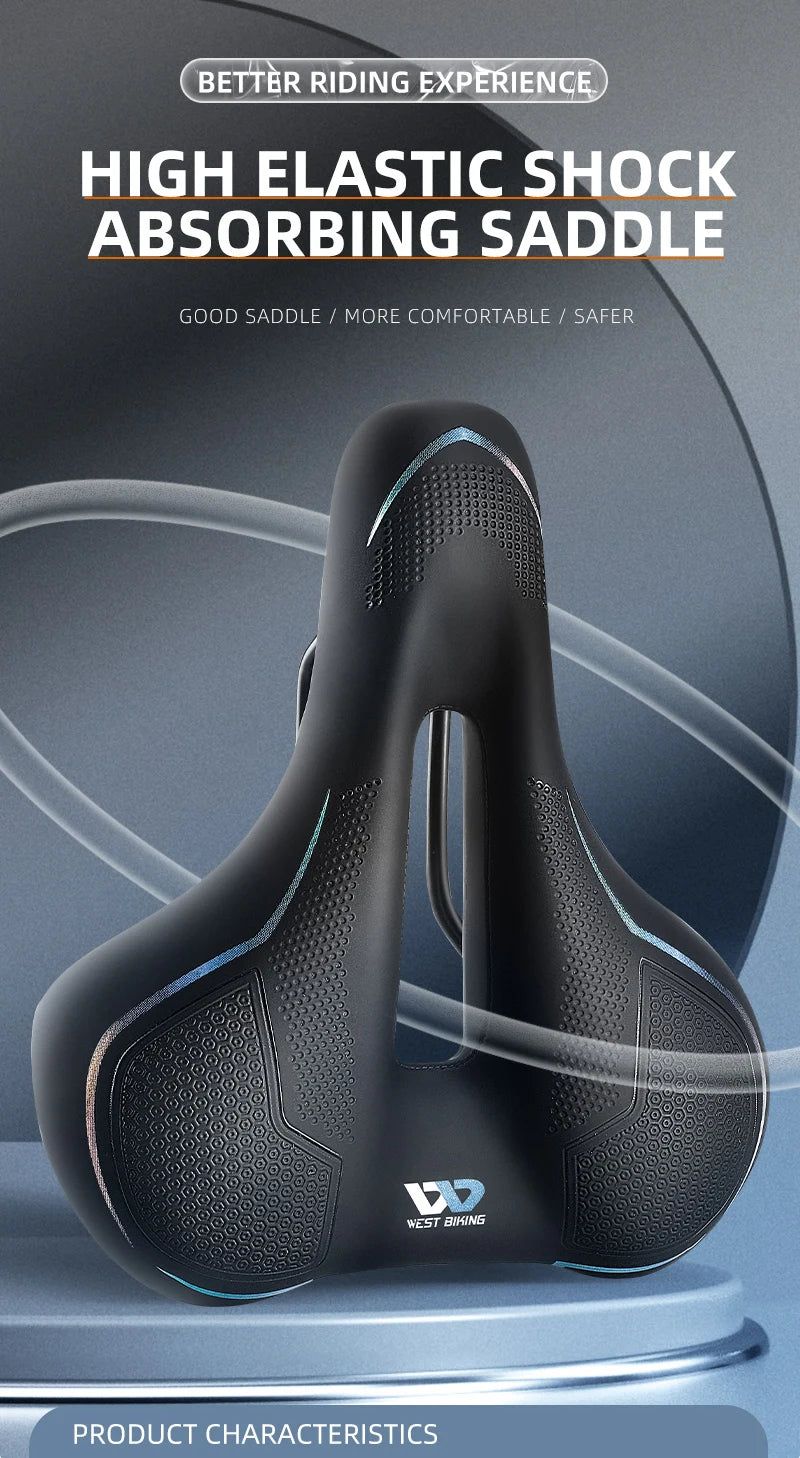 WEST BIKING MTB Bike Bicycle Saddle Rail Hollow Breathable Absorption Rainproof Soft Comfortable Sponge Casual Road Cycling Seat