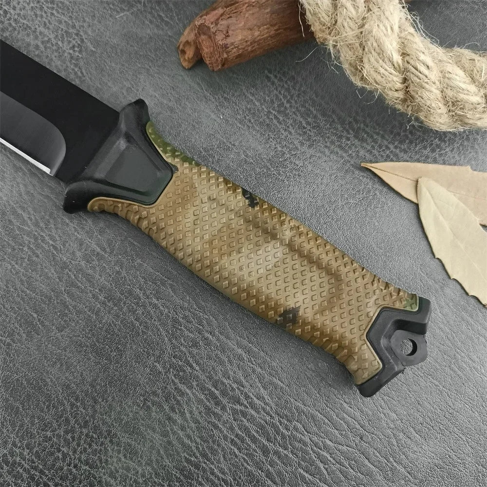 Camouflage GB 1500 StrongArm Full Tang Fixed Blade Knife 8Cr13Mov Black Blade Rubber Handles Tactical Hunting Military Knives
