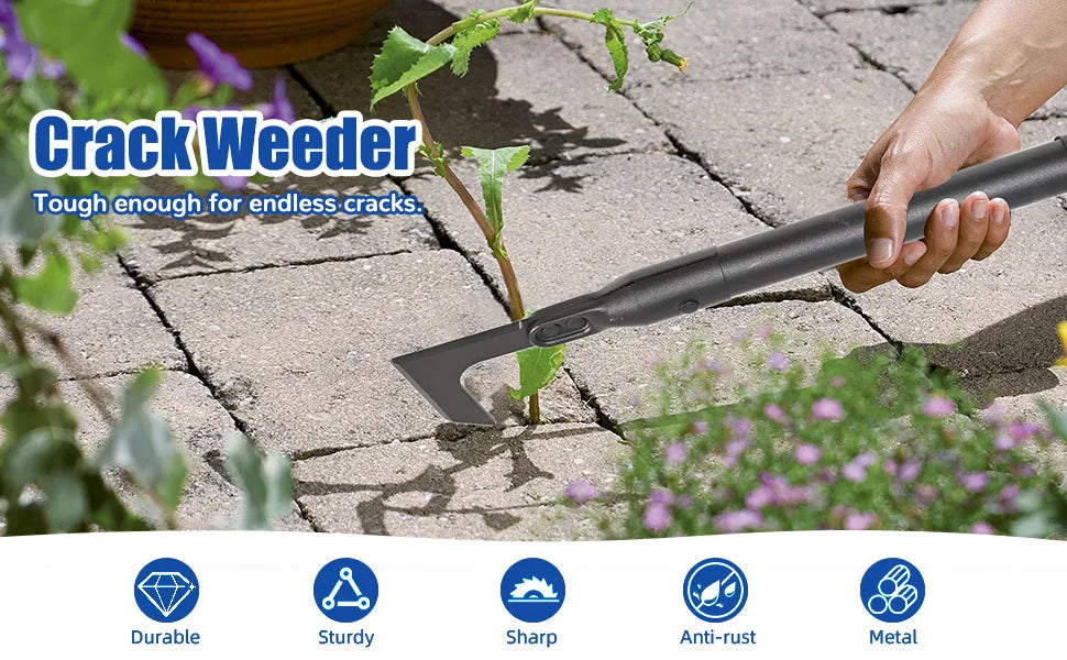 Crack Weeder Tool Long Handle Crack Weeder Crevice Weeding Tool L Shaped Multiple Sharp Blades Efficient Weeding for Narrow Spac