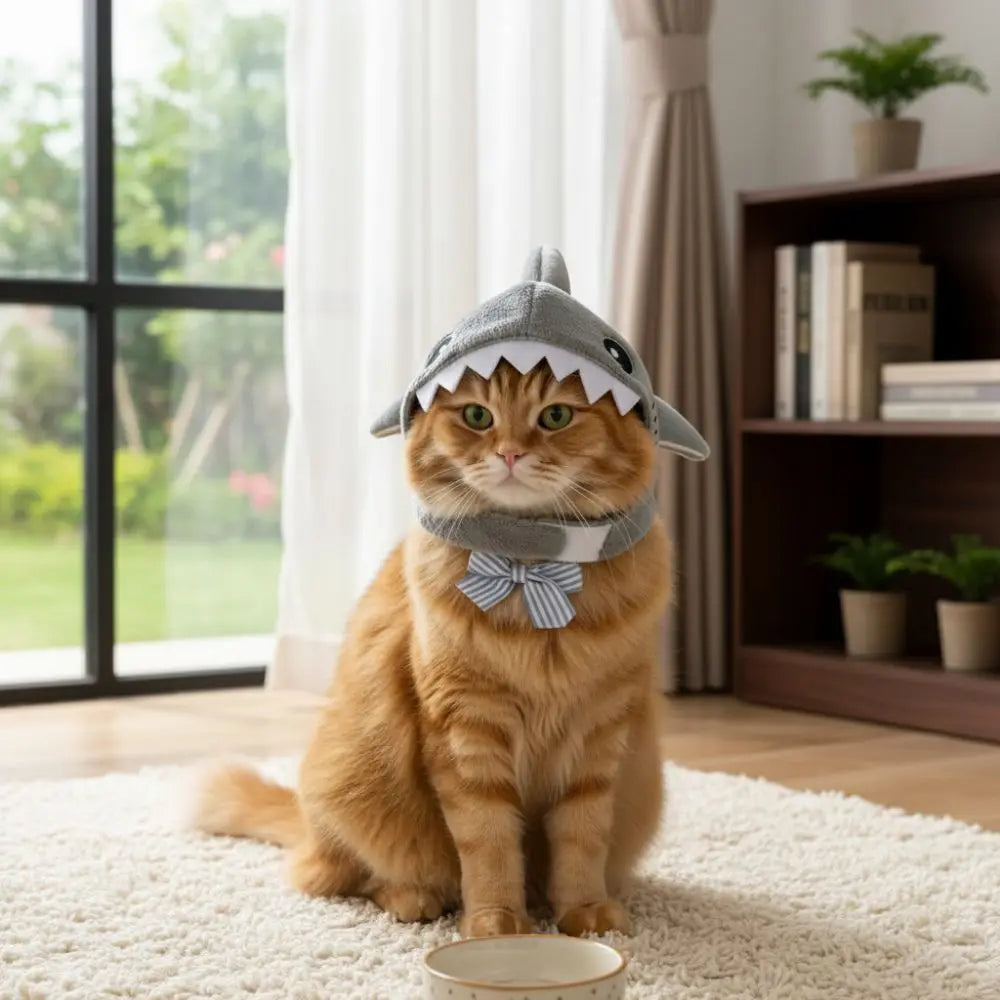 Funny Adjustable Cat Shark Headdress Warm Soft Cat Decorative Hat Cute Cartoon Cat Warm Hat Cosplay Party