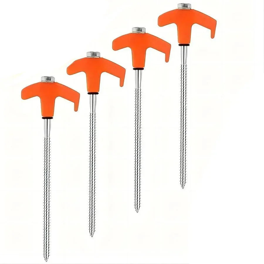 CZHIYAO 4pcs Outdoor Tent Nail 20/25/30cm Screw Anchor Stakes Pegs Screws Peg Ground Nails Carbon Steel Hexagonal Plastic Head