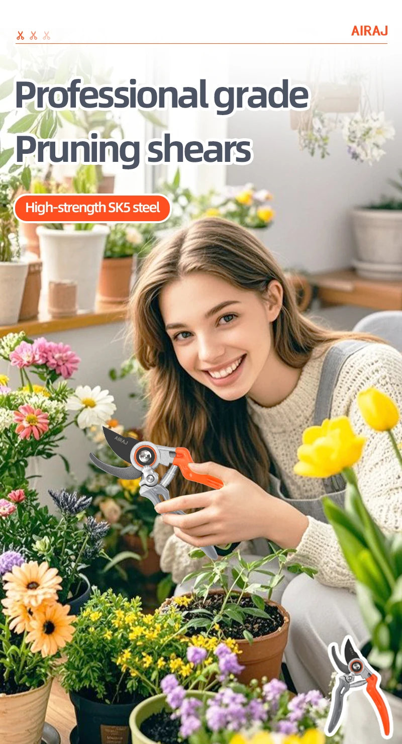 AIRAJ Pruning Shears Full Category, Multi-gear Adjustment Large Opening Super Sharp Manual Trimmer Professional Garden Shears