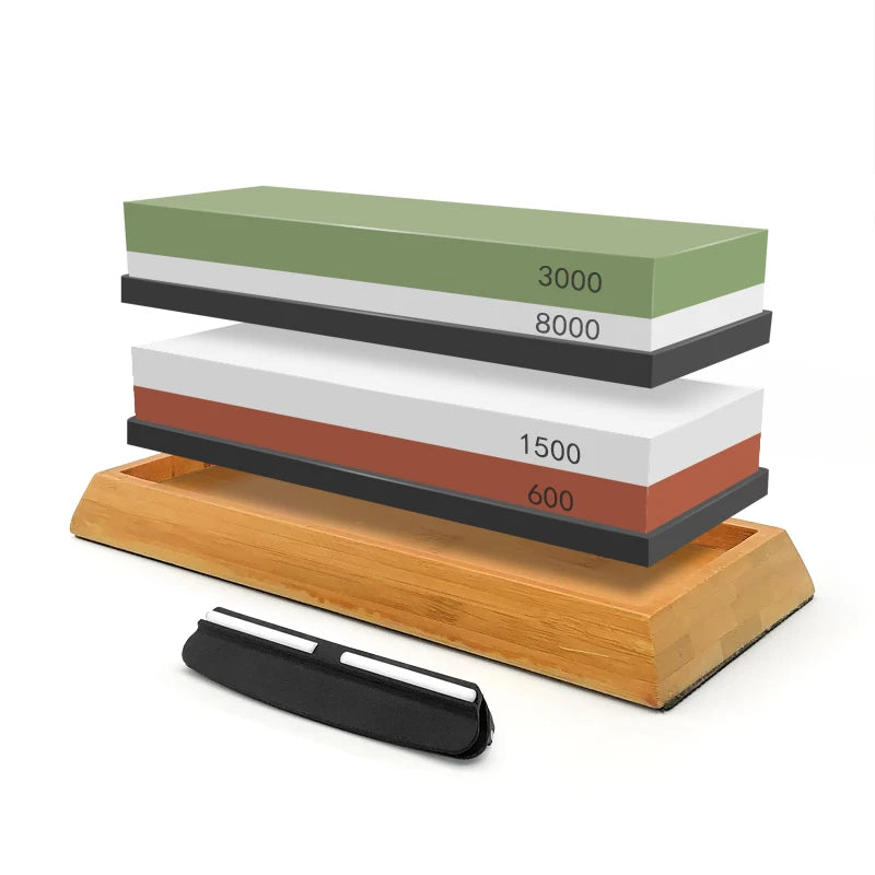 2in1 Professional Sharpening stones Knife sharpener Double-side Whetstone Grinder stone Watster stone Bamboo base Angle guide
