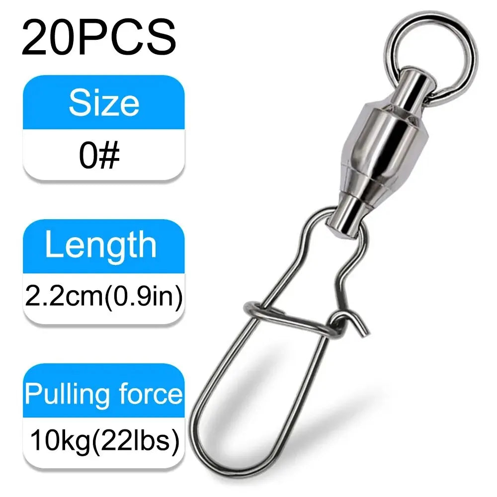 GOBAIT 20PCS Swivel Snap Connector Pin Ball Bearing Rolling Ring Buckle Kit Pesca Lure Line Connect Cross Lock Fishing Tools