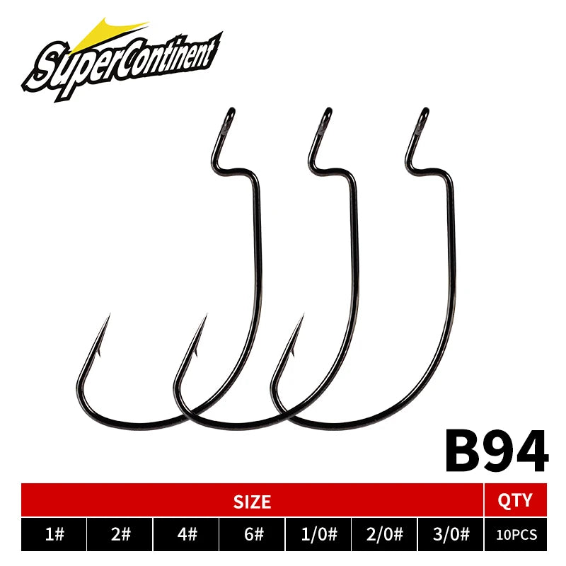 Supercontinent 10pcsB94Fishing hook Offset 6# - 3/0# crank hook for soft worm bait fishhook crankbait fishing tackle accessories