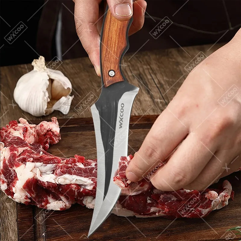 WXCOO Hand-Forged Butcher Knife Stainless Steel Kitchen Knife Full Tang Meat Cleaver Boning Chef Knife for Barbecue Cooking
