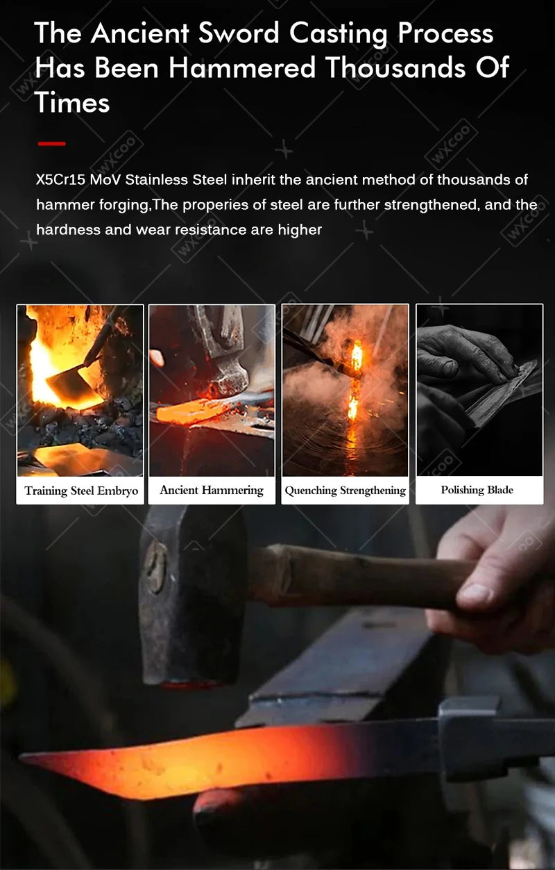 WXCOO Hand-Forged Kitchen Knife Multifunctional Boning Meat Cleaver Knife Stainless Steel Fruit Slicing BBQ Knife with Sheath