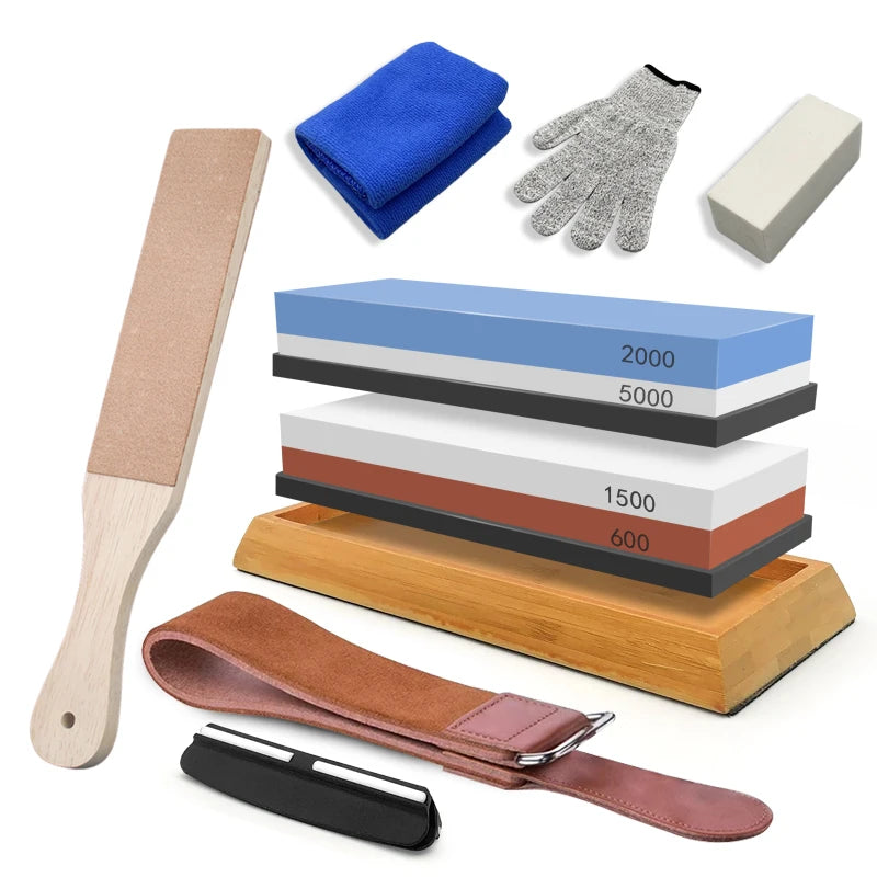 2in1 Professional Sharpening stones Knife sharpener Double-side Whetstone Grinder stone Watster stone Bamboo base Angle guide