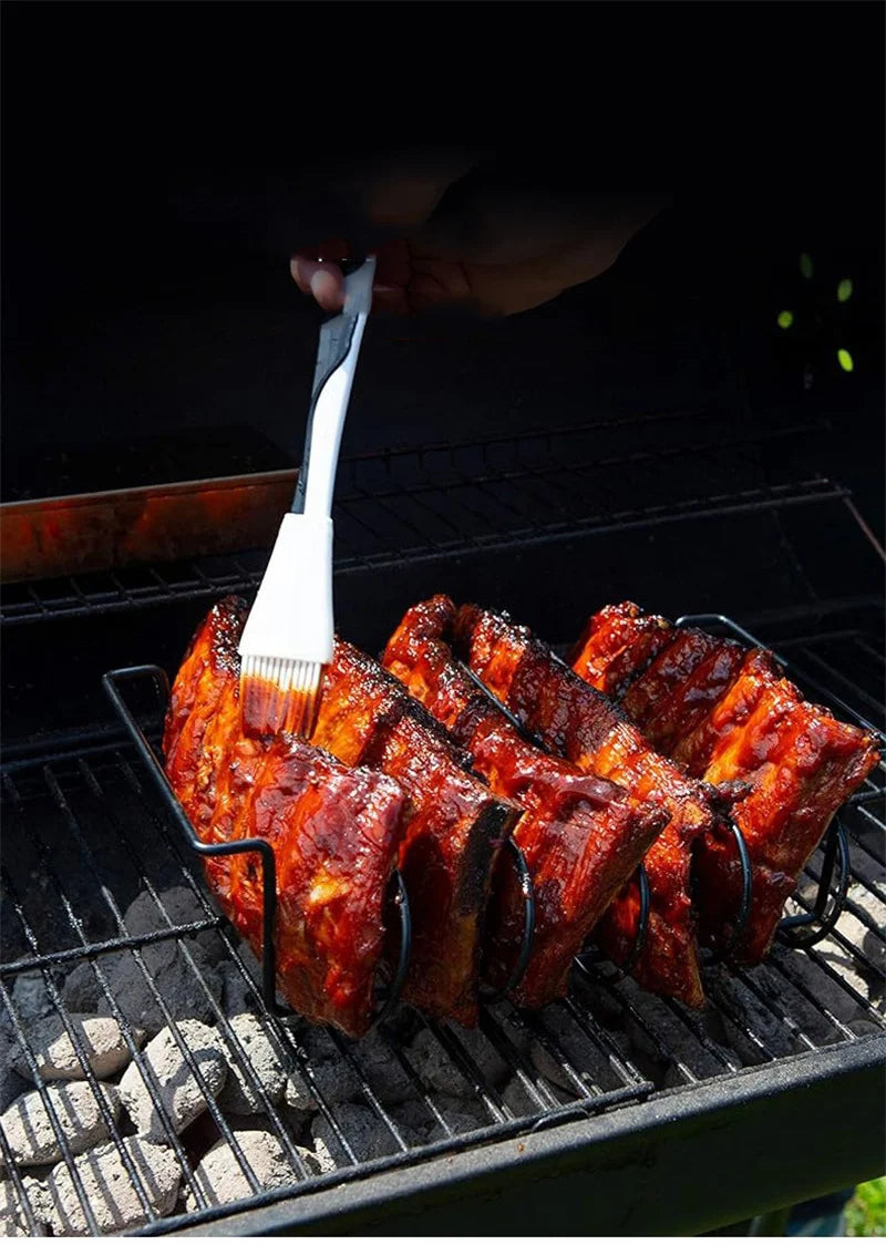 BBQ Steak Racks Non-Stick Coated Steel Roasting Barbecue Rib Meat Lamb Roasting Grilling Stand Holds Outdoor Picnic Rib Rack