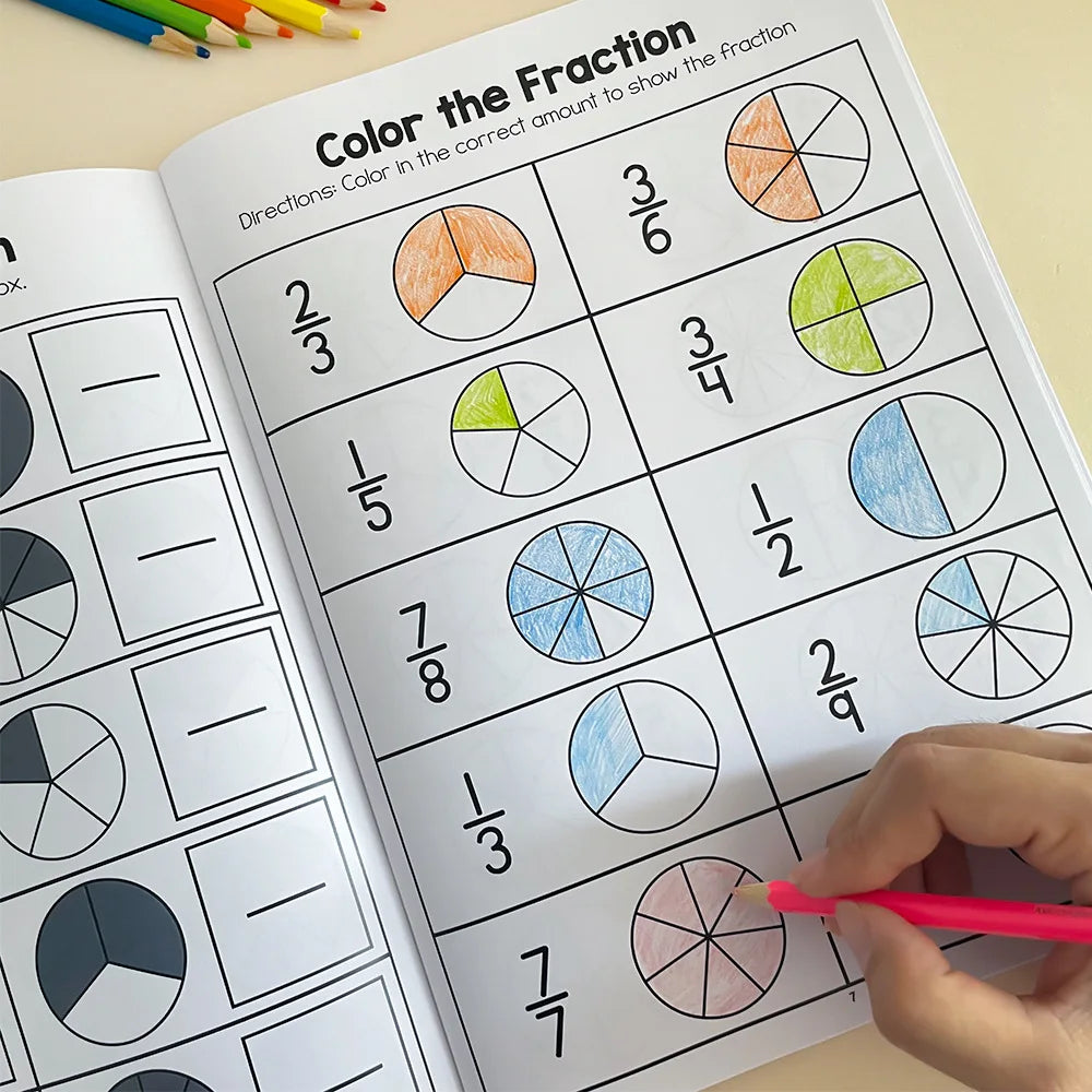 Montessori Fractions Workbook Arithmetic Learning Teaching Aids Grade 3-4 Primary School Math Cognitive Training Test Book