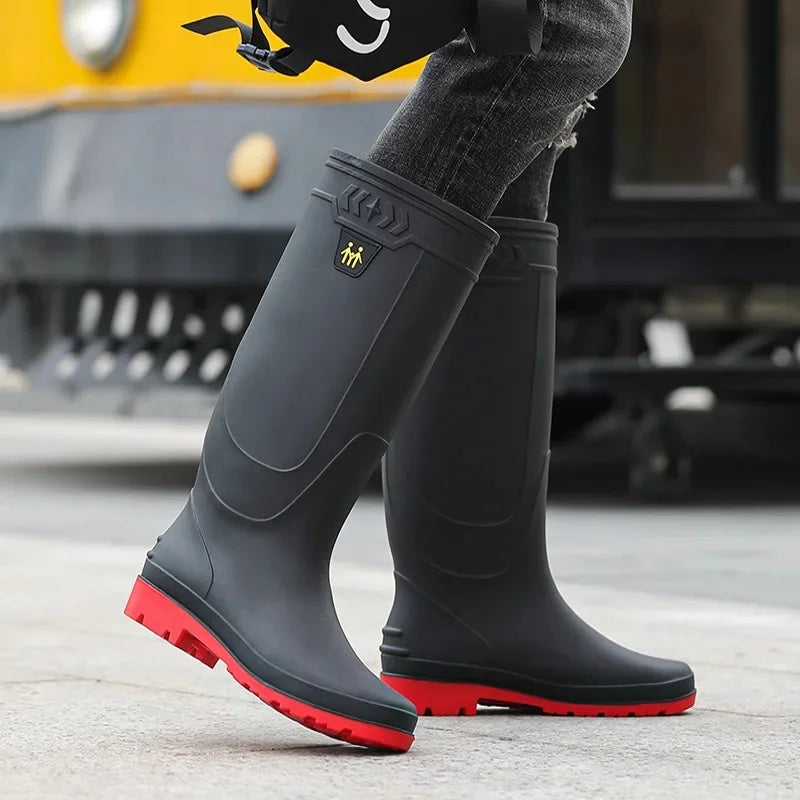 Comfortable High-Tube Men's Rain Boots Outdoor Versatile Waterproof Fishing Shoes Korean Style Delivery Car Wash Shoes Men's Wat
