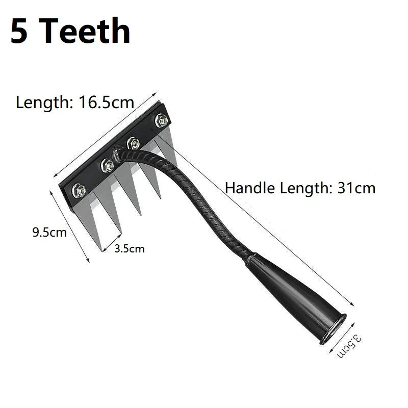 5/6/7/8Teeth Agricultural Rake Soil Loosening Weeding Tool Multifunction Metal Weeding Rake Garden Weeding Rake Gardening Tools