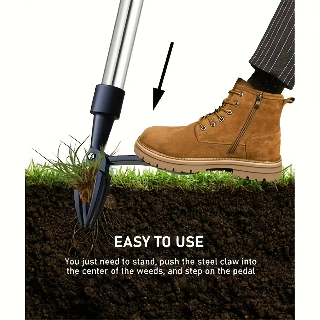 Heavy-Duty Stainless Steel 4-Prong Weed Puller, Adjustable Height Lawn with Long Handle, Sturdy Root Killer for Root Removal