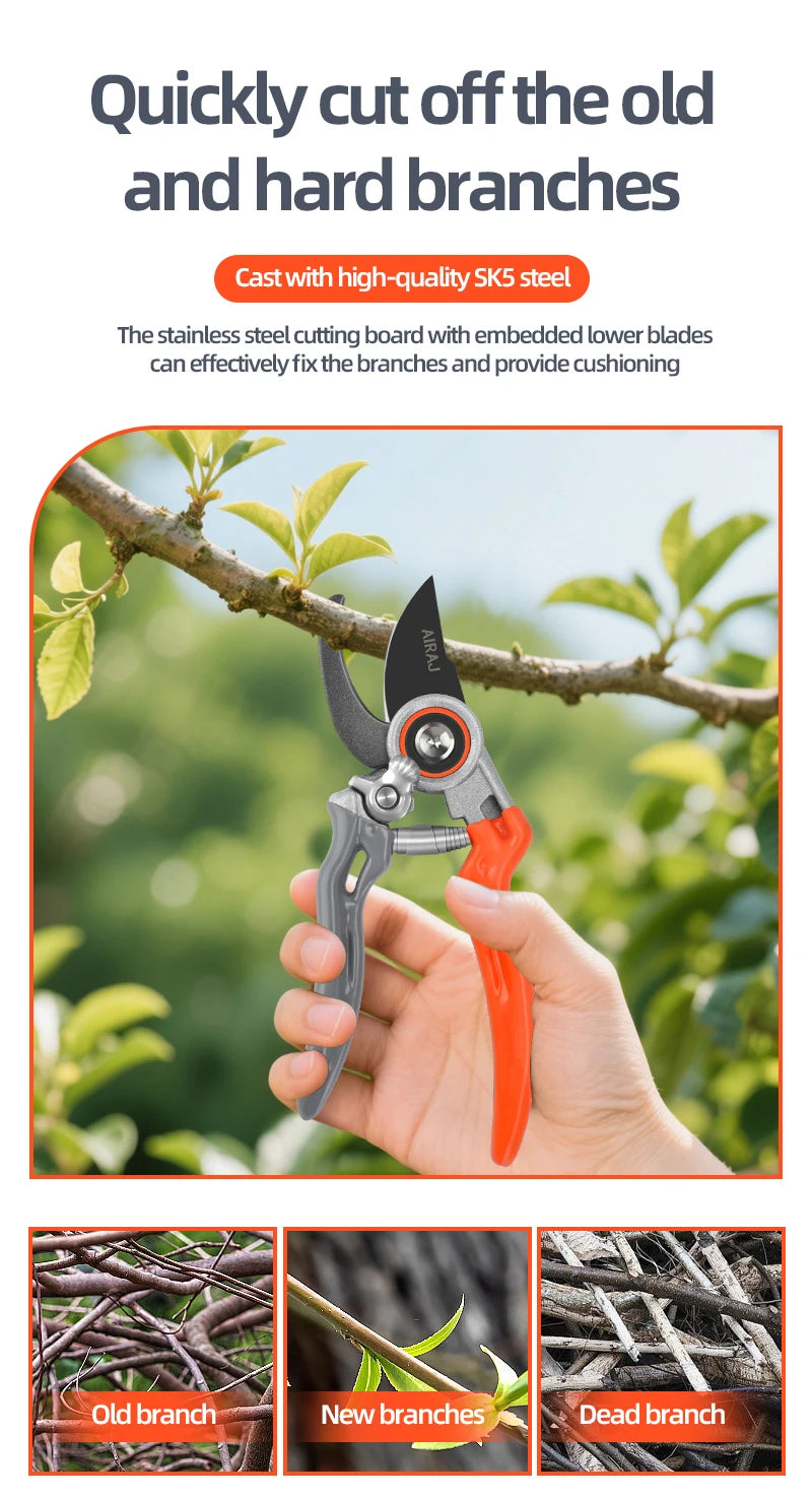 AIRAJ Pruning Shears Full Category, Multi-gear Adjustment Large Opening Super Sharp Manual Trimmer Professional Garden Shears