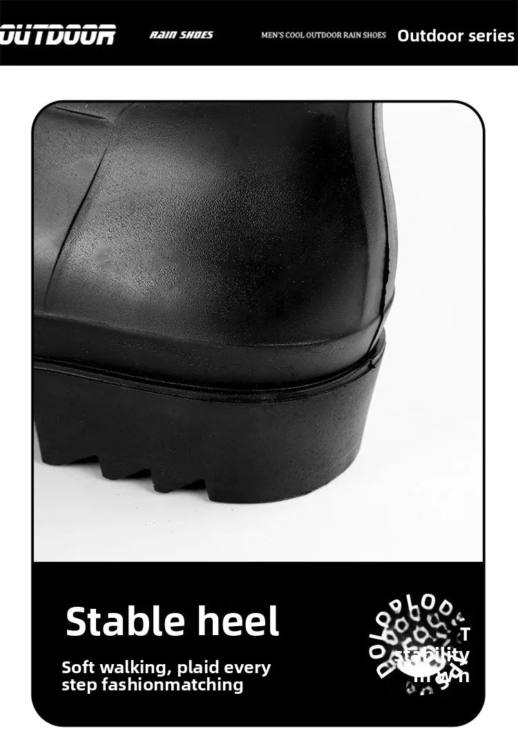 Men's Fashionable Long Tube Rain Boots Anti-Slip Waterproof Wear-Resistant Outdoor Fishing Car Wash Thick Bottom Shoes