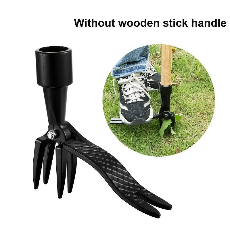 Heavy-Duty Stainless Steel 4-Prong Weed Puller, Adjustable Height Lawn with Long Handle, Sturdy Root Killer for Root Removal