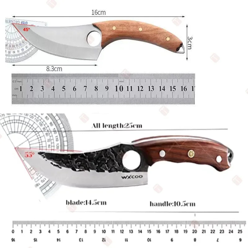 WXCOO Professional Kitchen Boning Knife Wooden Handle BBQ Knives Meat Eating Knife Butcher Knife Hammered Forged Stainless Steel