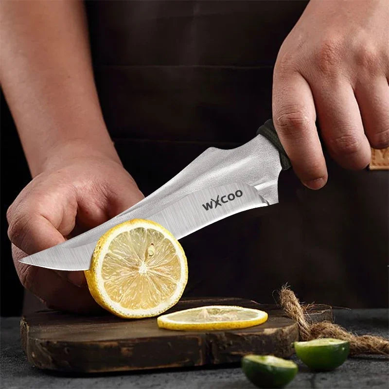 WXCOO Hand-Forged Kitchen Knife Multifunctional Boning Meat Cleaver Knife Stainless Steel Fruit Slicing BBQ Knife with Sheath