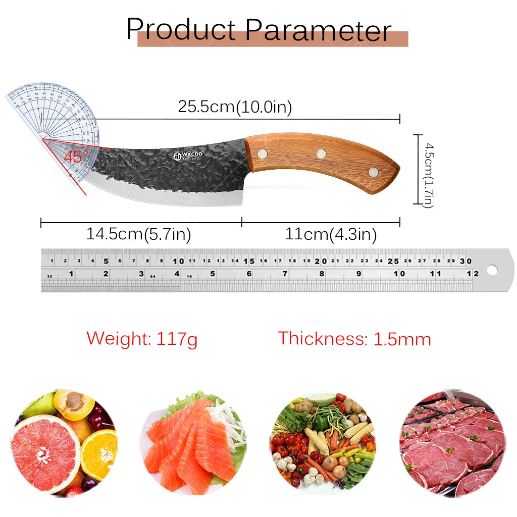 WXCOO Hand Forged Chef Knife Full Tang Butcher Knife Meat Cleaver for Cutting Meat Vegetables Kitchen Cooking Boning Knife