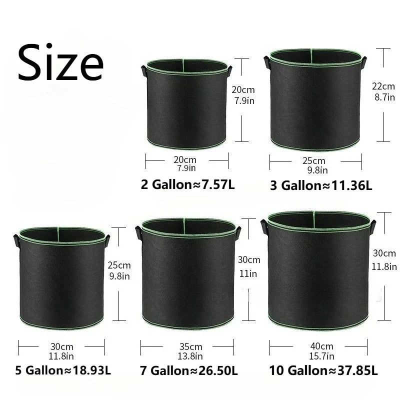 Vegetable/Flower/Plant Grow Bags 2/3/5/7/10 Gallon Thickened Non-Woven Grow Bags Aeration Fabric Pots with Handles Flower Pot
