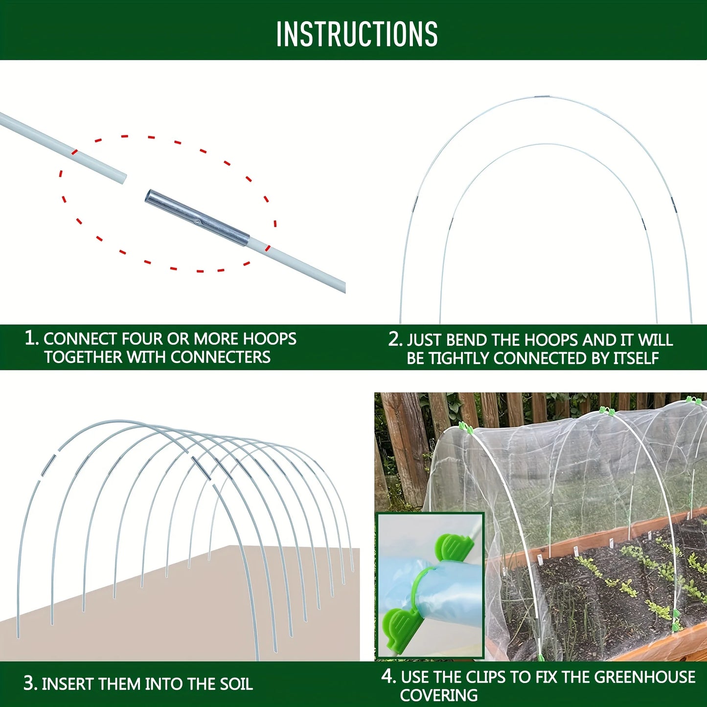 25pcs Garden Hoops For DIY Grow Tunnel Rust-Proof Fiberglass Support Frame Greenhouse Hoops For Raised Beds, Garden FabricNettin
