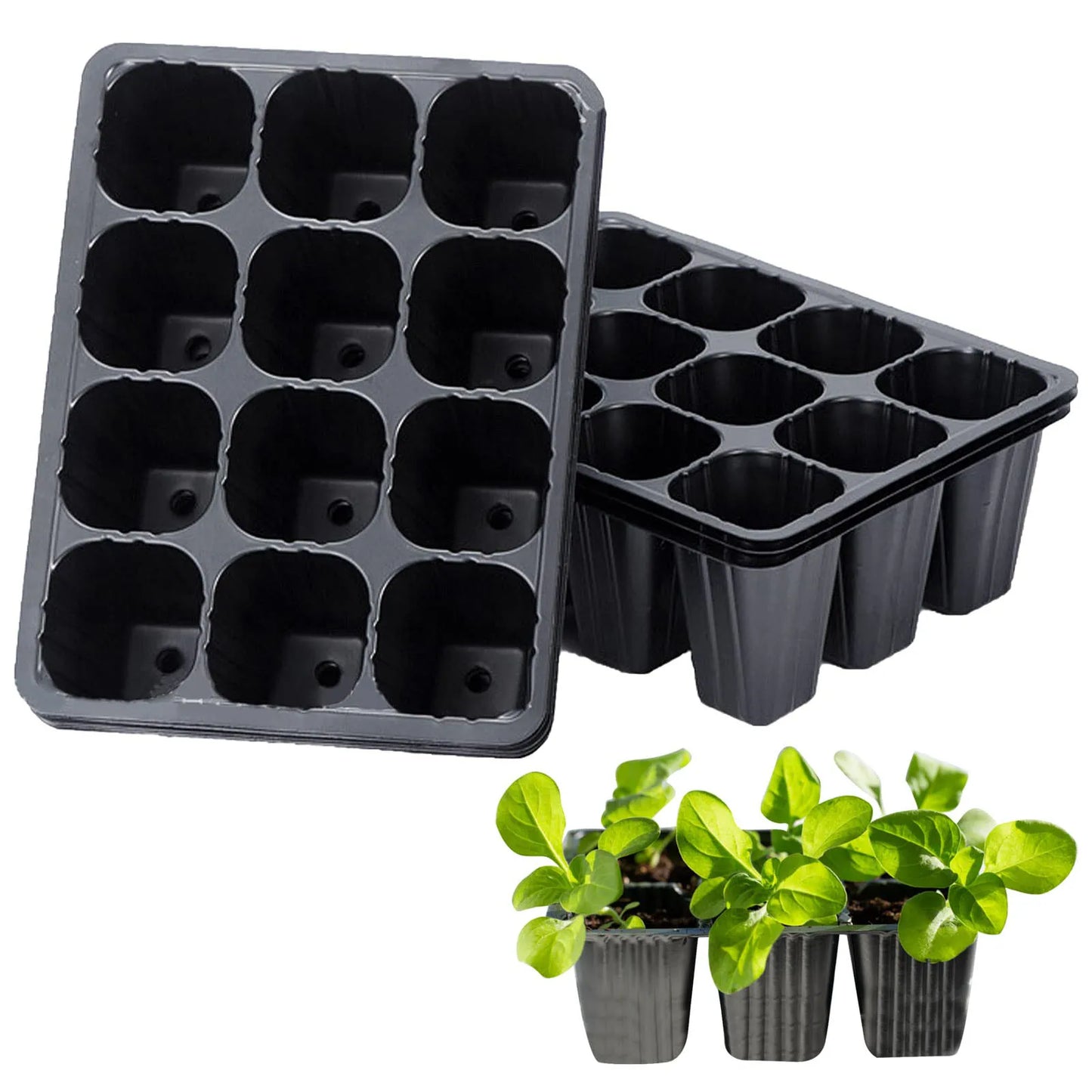 12 Hole Black Plastic Seedling Tray for Plants Nursery Garden Seed Starter Pots Planting Trays for Vegetables Flowers