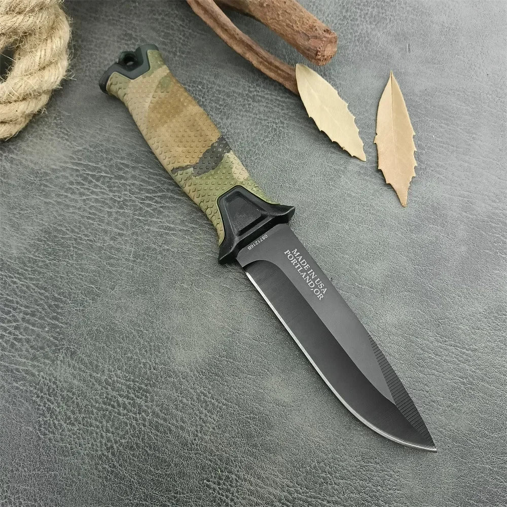 Camouflage GB 1500 StrongArm Full Tang Fixed Blade Knife 8Cr13Mov Black Blade Rubber Handles Tactical Hunting Military Knives