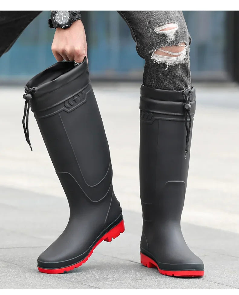 Comfortable High-Tube Men's Rain Boots Outdoor Versatile Waterproof Fishing Shoes Korean Style Delivery Car Wash Shoes Men's Wat