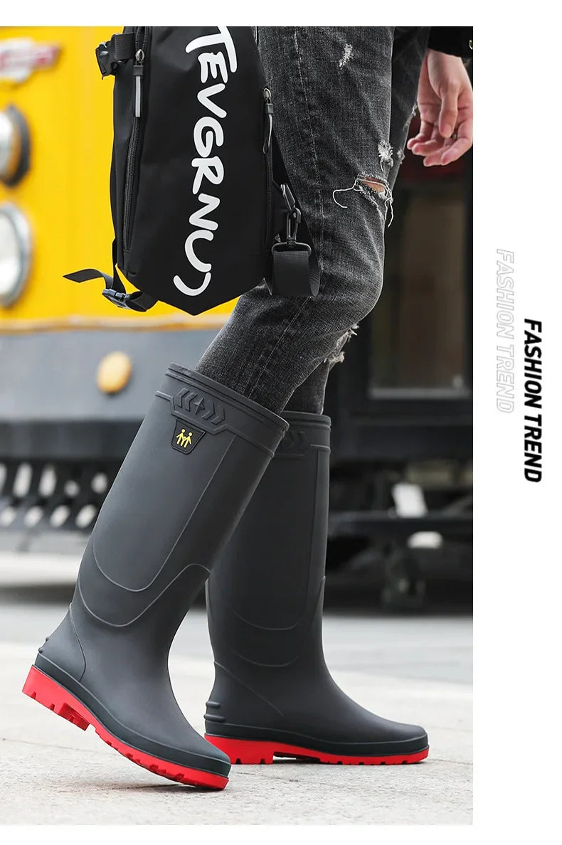 Comfortable High-Tube Men's Rain Boots Outdoor Versatile Waterproof Fishing Shoes Korean Style Delivery Car Wash Shoes Men's Wat
