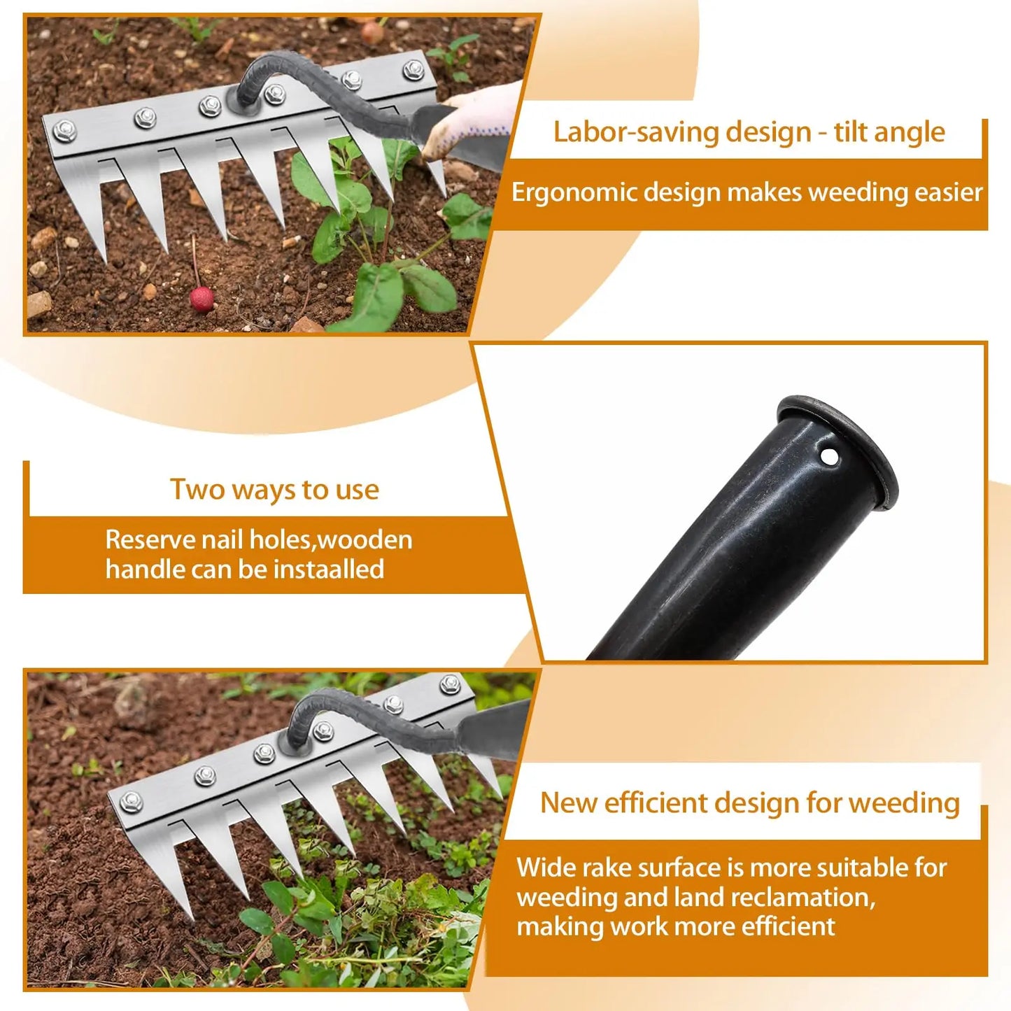 5/6/7/8Teeth Agricultural Rake Soil Loosening Weeding Tool Multifunction Metal Weeding Rake Garden Weeding Rake Gardening Tools