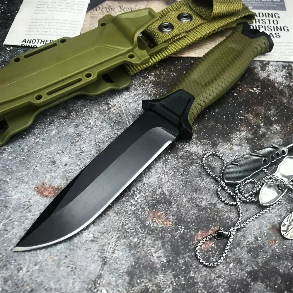 Camouflage GB 1500 StrongArm Full Tang Fixed Blade Knife 8Cr13Mov Black Blade Rubber Handles Tactical Hunting Military Knives