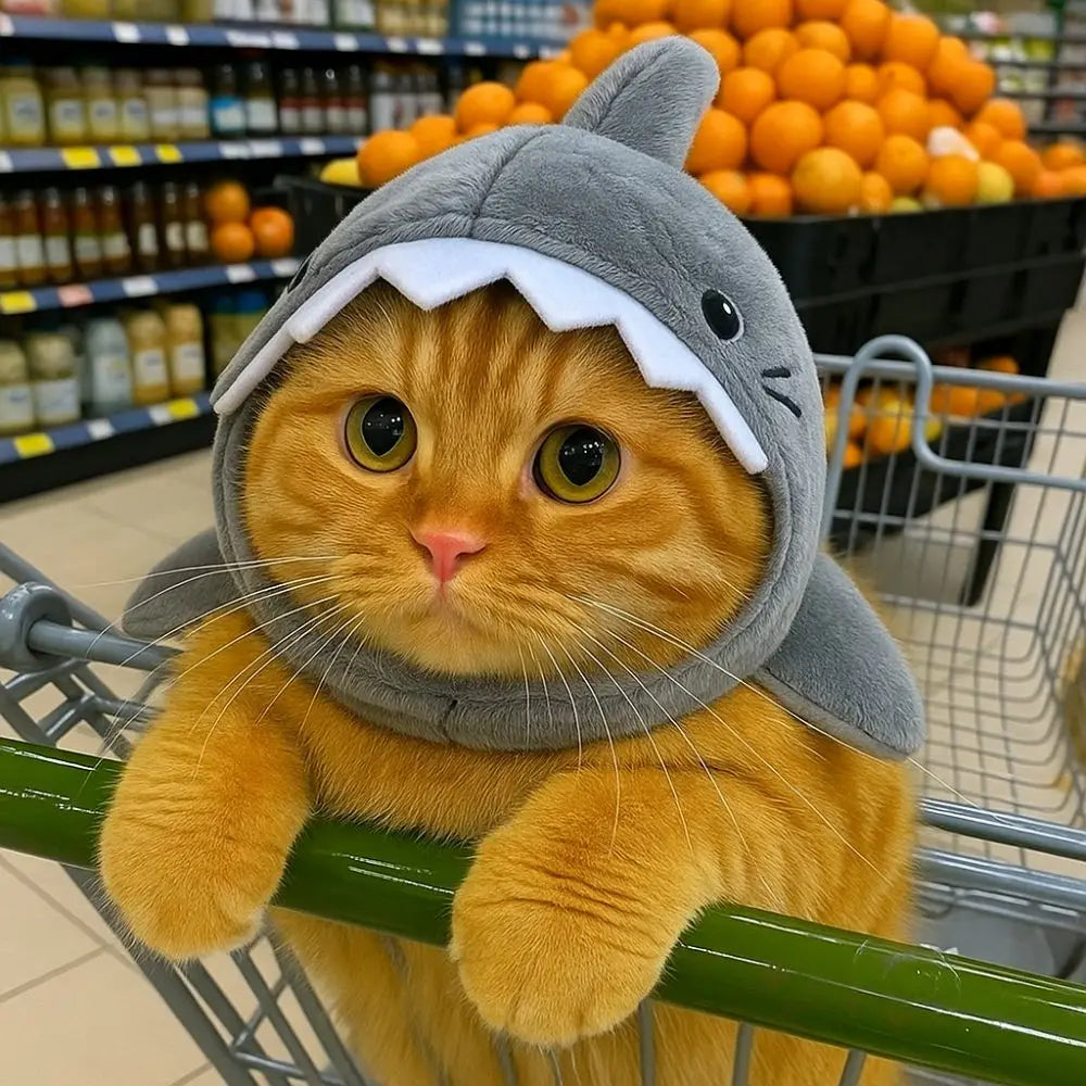 Funny Adjustable Cat Shark Headdress Warm Soft Cat Decorative Hat Cute Cartoon Cat Warm Hat Cosplay Party