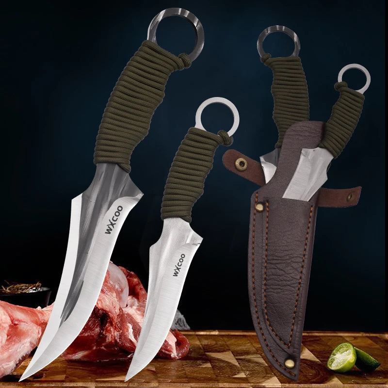 WXCOO Hand-Forged Kitchen Knife Multifunctional Boning Meat Cleaver Knife Stainless Steel Fruit Slicing BBQ Knife with Sheath