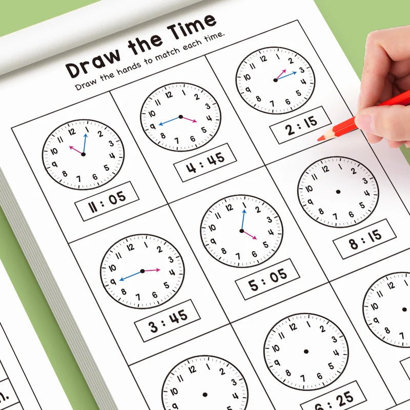 Children's Time Concept Practice Workbook, Suitable for Home School and Kindergarten Activities, Includes Reading and Math Practice Sheets, Perfect for Classroom Teaching and Back-To-School Supplies. Christmas Gifts.