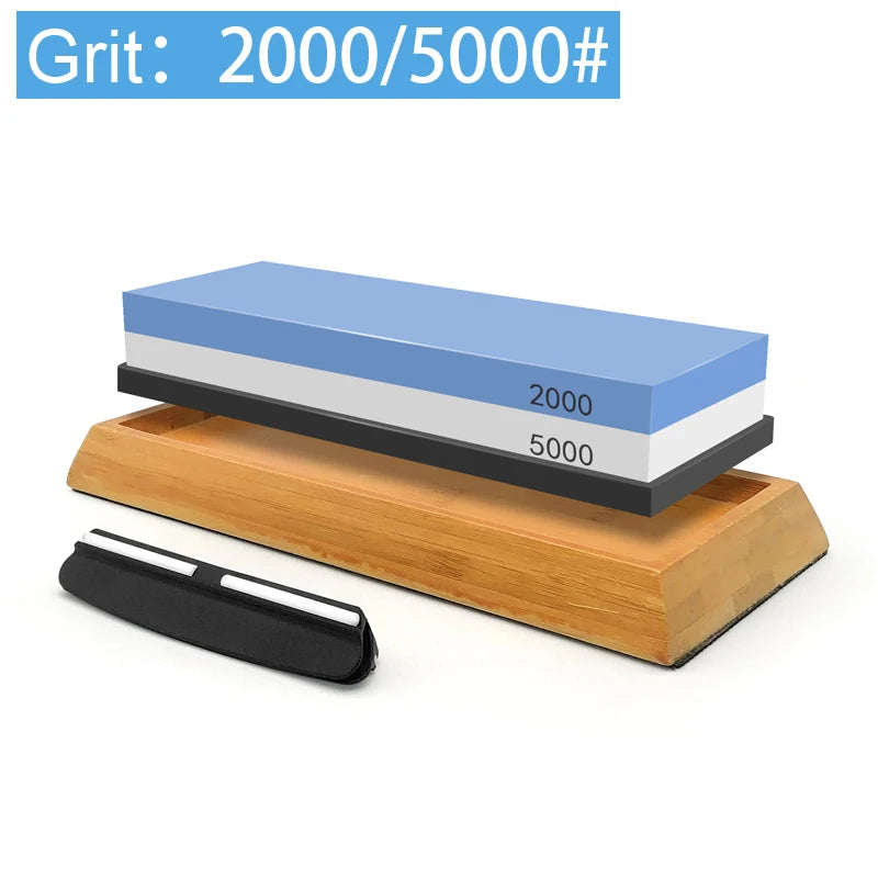 2in1 Professional Sharpening stones Knife sharpener Double-side Whetstone Grinder stone Watster stone Bamboo base Angle guide