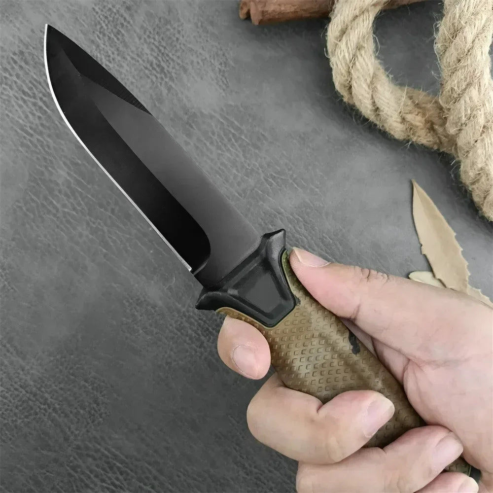 Camouflage GB 1500 StrongArm Full Tang Fixed Blade Knife 8Cr13Mov Black Blade Rubber Handles Tactical Hunting Military Knives