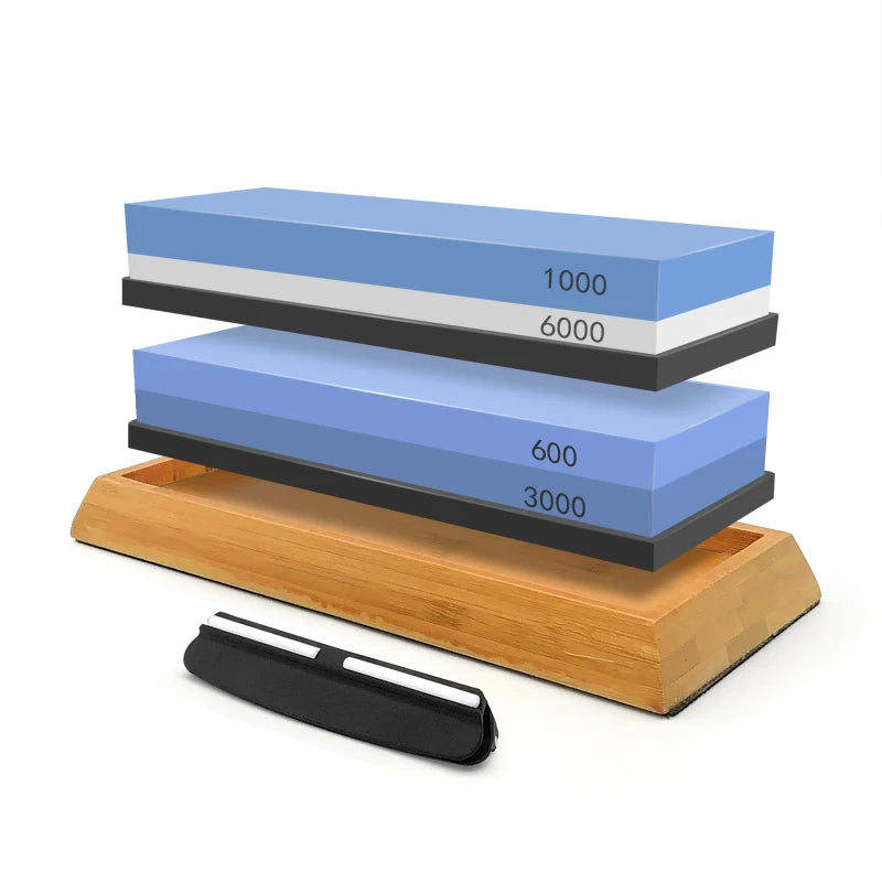 2in1 Professional Sharpening stones Knife sharpener Double-side Whetstone Grinder stone Watster stone Bamboo base Angle guide