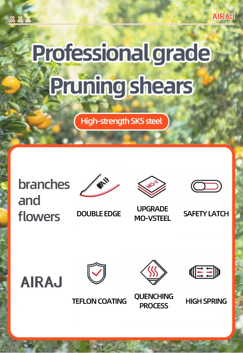 AIRAJ Pruning Shears Full Category, Multi-gear Adjustment Large Opening Super Sharp Manual Trimmer Professional Garden Shears