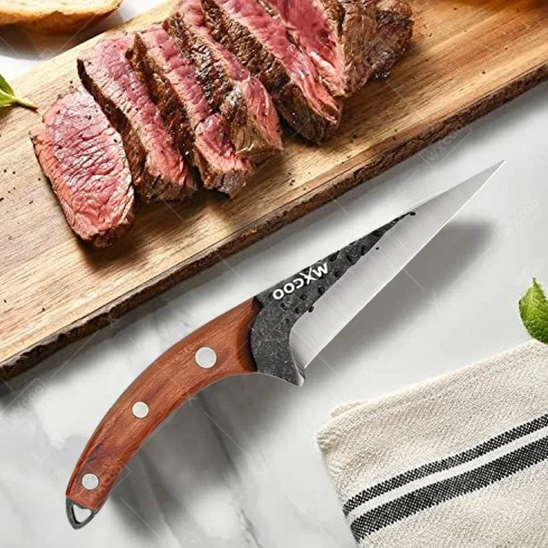 WXCOO Hand-Forged Butcher Knife Stainless Steel Kitchen Knife Full Tang Meat Cleaver Boning Chef Knife for Barbecue Cooking